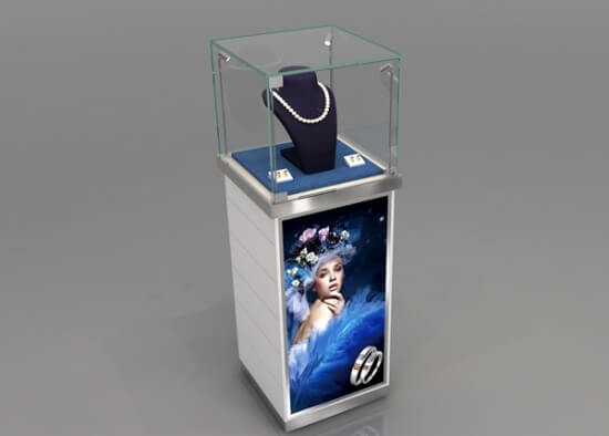 Pedestal Display Stand White Jewelry Case Freestanding