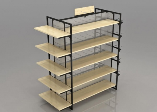 4 Side Gondola Shelving With Wooden Shelves Metal Slatwall